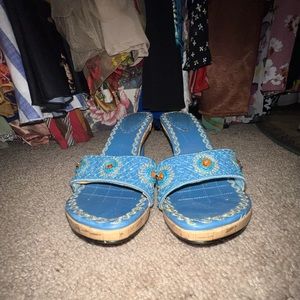 Vintage y2k blue Valentini wooden stitched heel from Dubai with beaded detailing